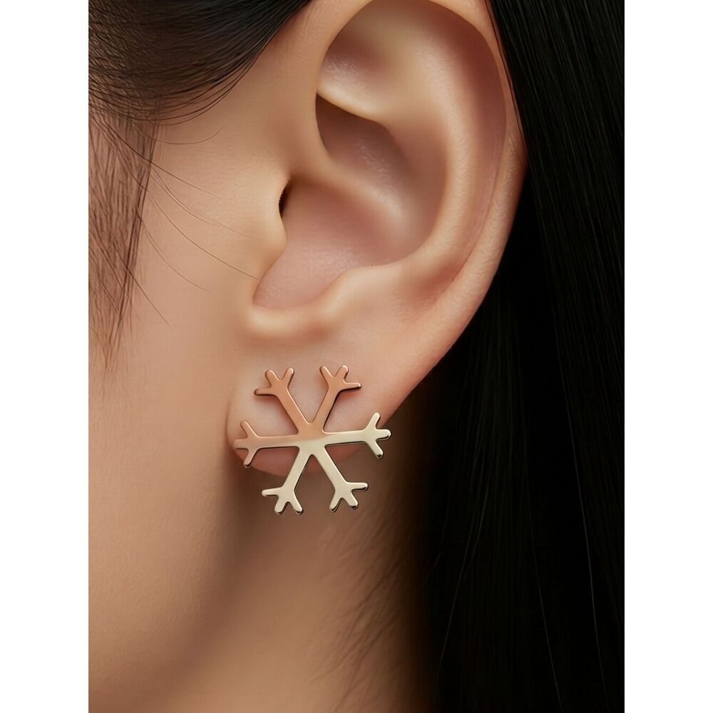 Holiday Earrings🎄Gold Snowflake Studs Festive Christmas Party Jewelry Winter